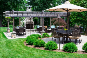 Outdoor living space with pergola in Wyckoff