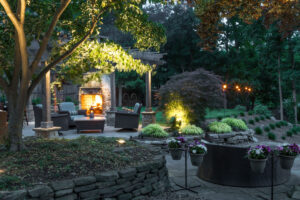Outdoor Fireplace and Landscape Lighting
