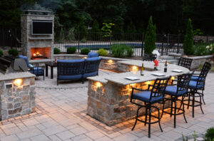 deluxe outdoor kitchen with fireplace 