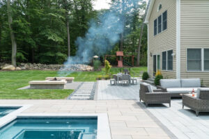 Outdoor Living space with pool and fire pit