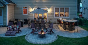 Custom Circular Patio with Outdoor Kitchen and Bar Space
