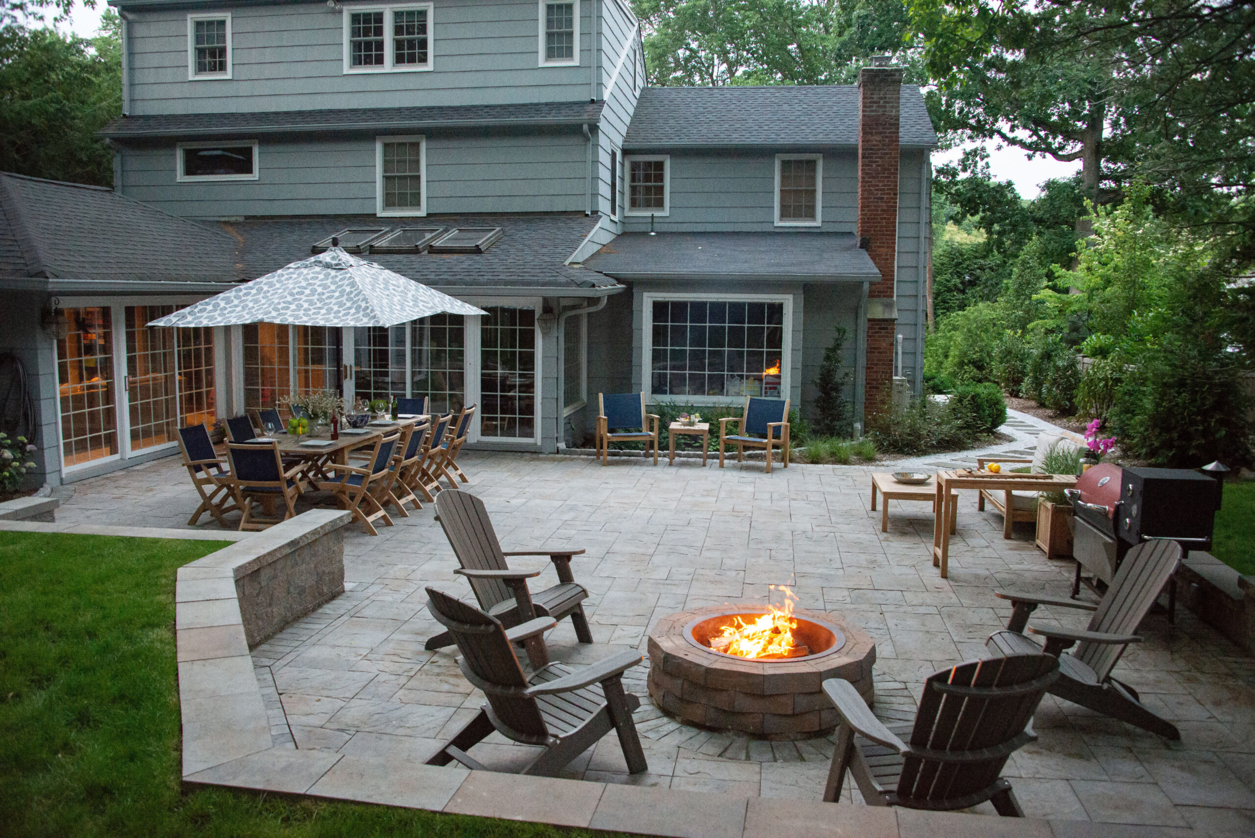 Outdoor Living Space with Fire Pit in Ridgewood, NJ