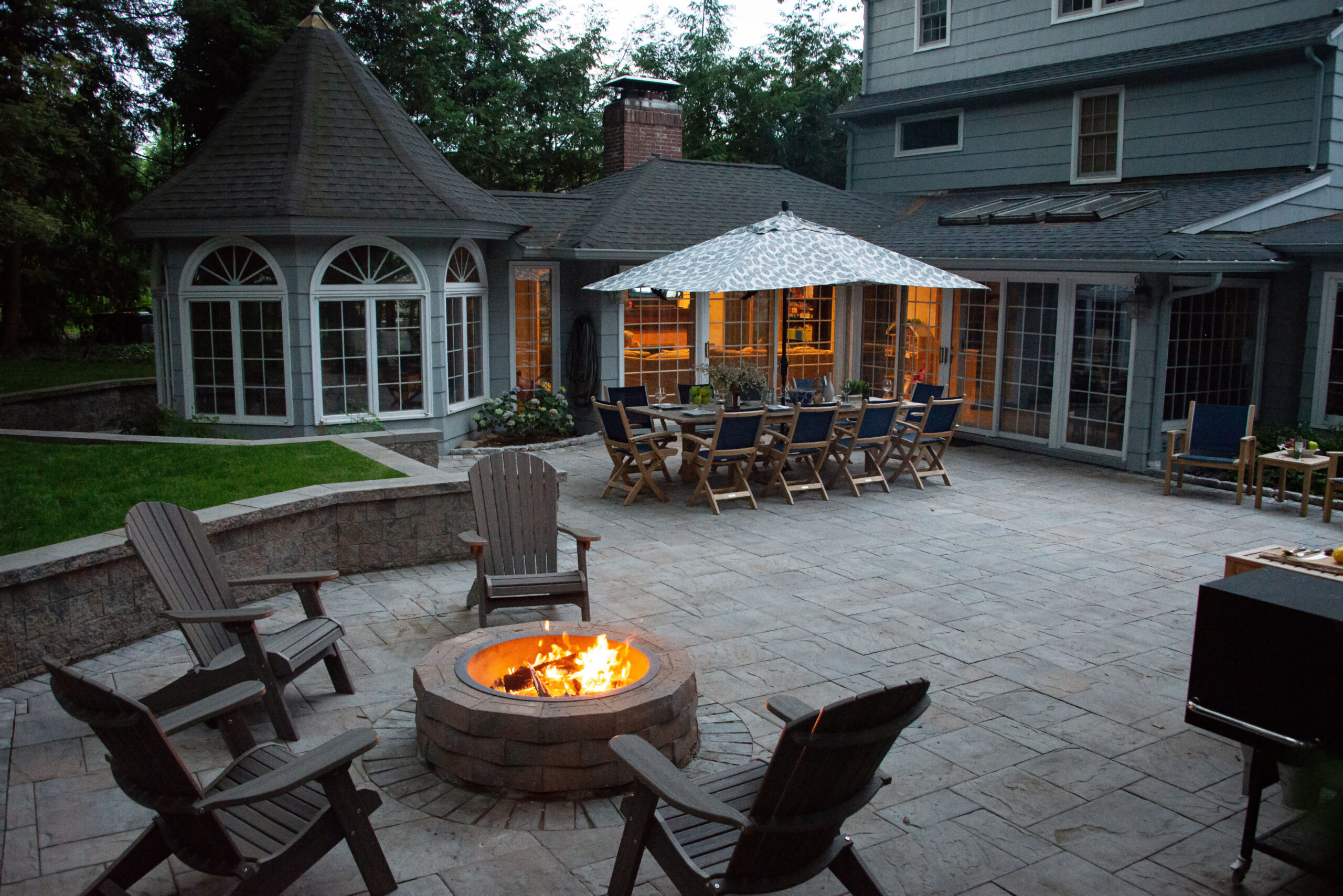 Outdoor Living Space with Fire Pit in Ridgewood, NJ